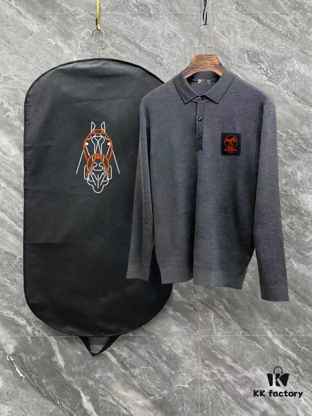 Hermes Latest Men's Casual Polo Collar Wool Sweater