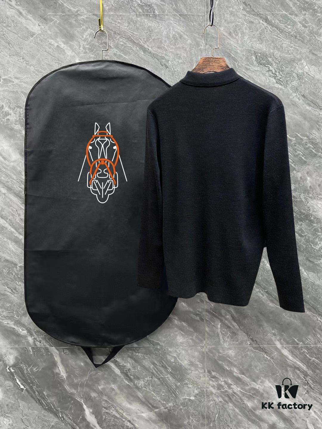 Hermes Latest Men's Casual Polo Collar Wool Sweater