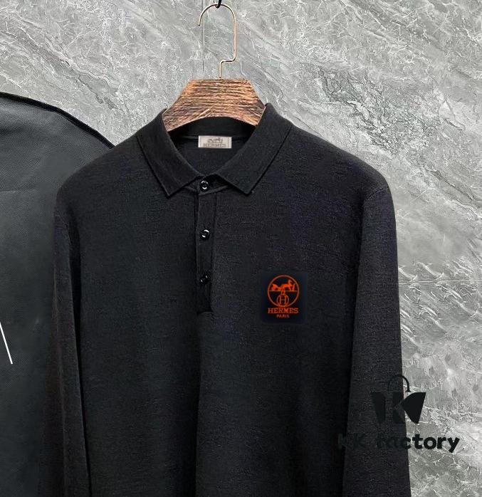 Hermes Latest Men's Casual Polo Collar Wool Sweater