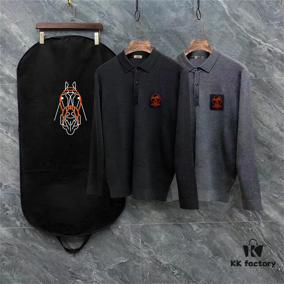 Hermes Latest Men's Casual Polo Collar Wool Sweater