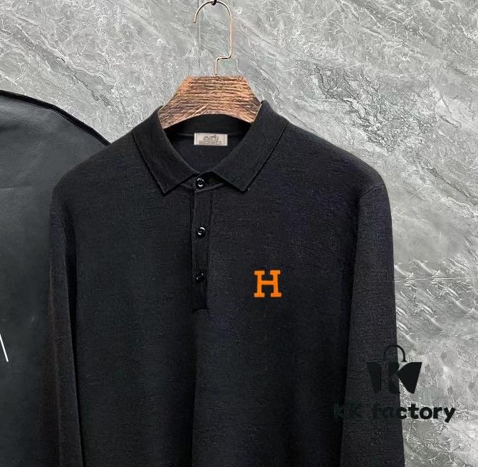 Hermes Summer New Men's Casual Polo Collar Wool Sweater