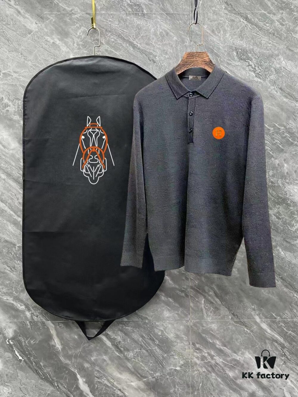 Hermes Latest Men's Casual Polo Collar Wool Sweater