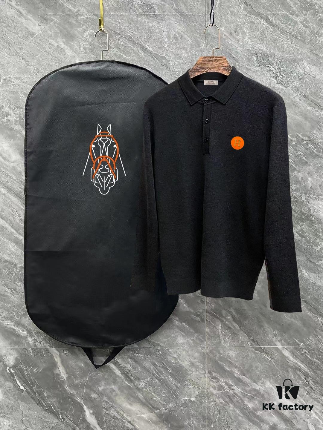 Hermes Latest Men's Casual Polo Collar Wool Sweater