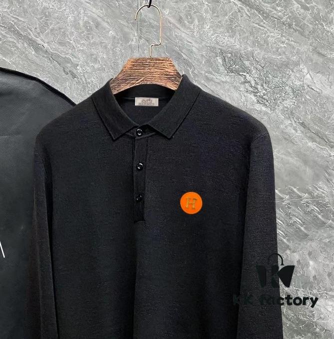 Hermes Latest Men's Casual Polo Collar Wool Sweater