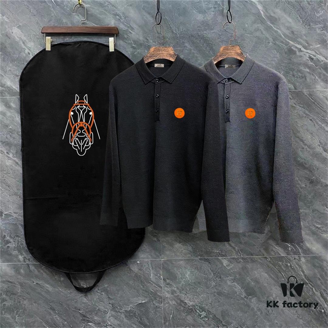 Hermes Latest Men's Casual Polo Collar Wool Sweater