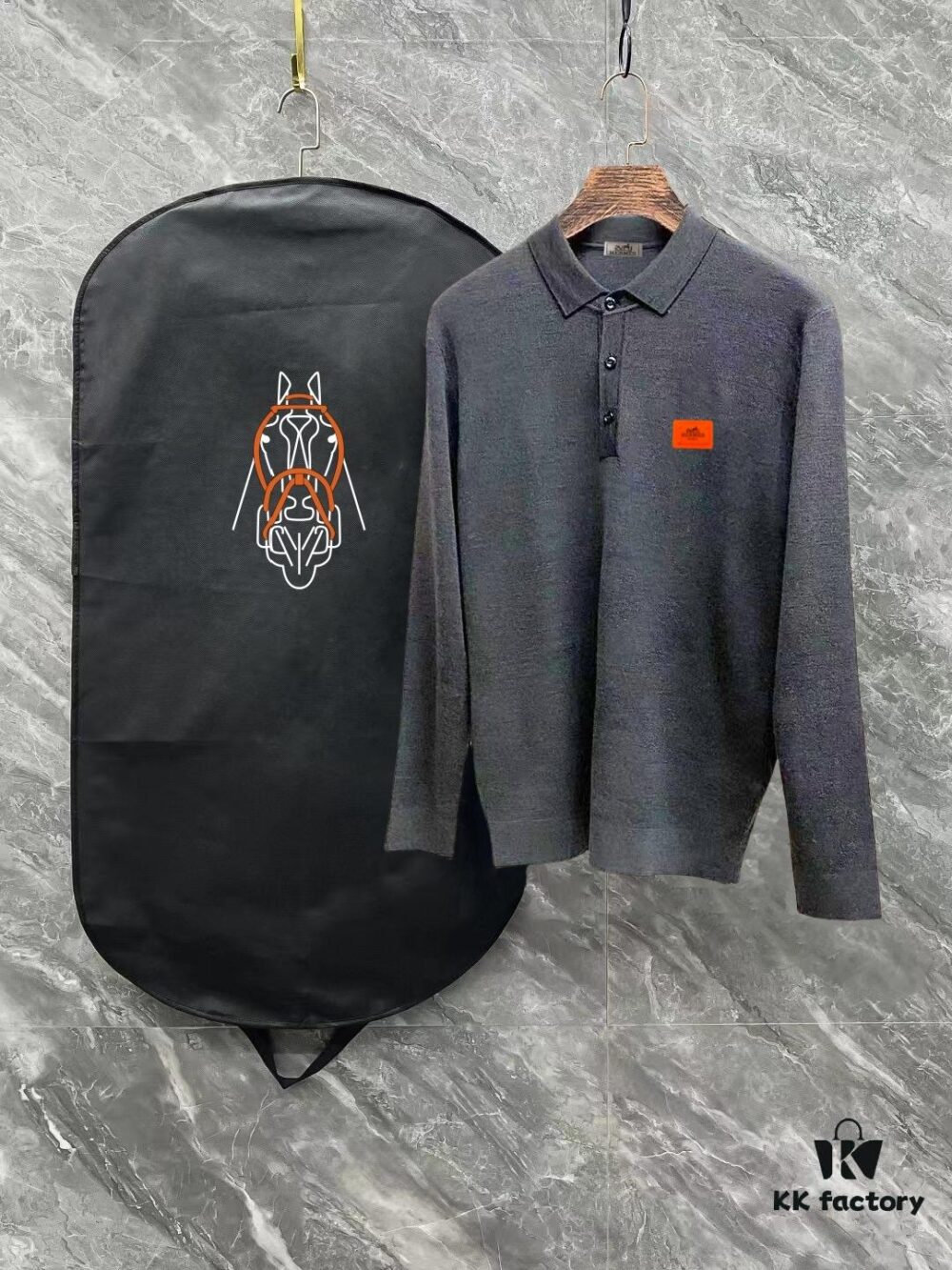 Hermes Latest Men's Casual Polo Collar Wool Sweater