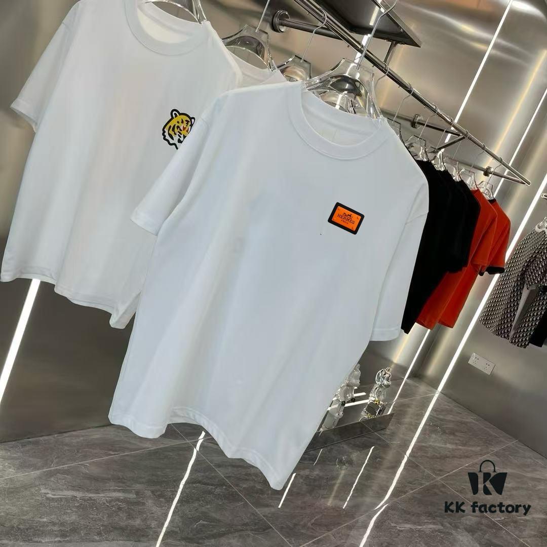 Hermes 2025 Spring Collection Short Sleeve T-Shirt with Handcrafted Logo, Premium 260g Cotton Fabric, OS Drop-Shoulder Design, Unisex and Versatile