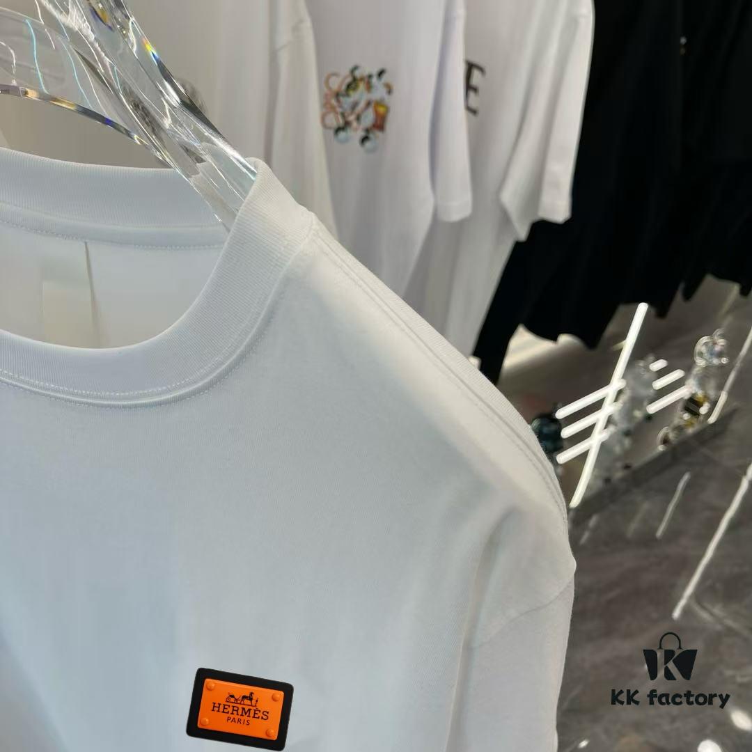 Hermes 2025 Spring Collection Short Sleeve T-Shirt with Handcrafted Logo, Premium 260g Cotton Fabric, OS Drop-Shoulder Design, Unisex and Versatile