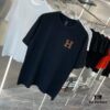 Hermes 2025 Spring Collection Short Sleeve Shirt with Handcrafted Logo, Premium Cotton Custom Gold Thread, Classic Button Hem, OS Drop-Shoulder Fit