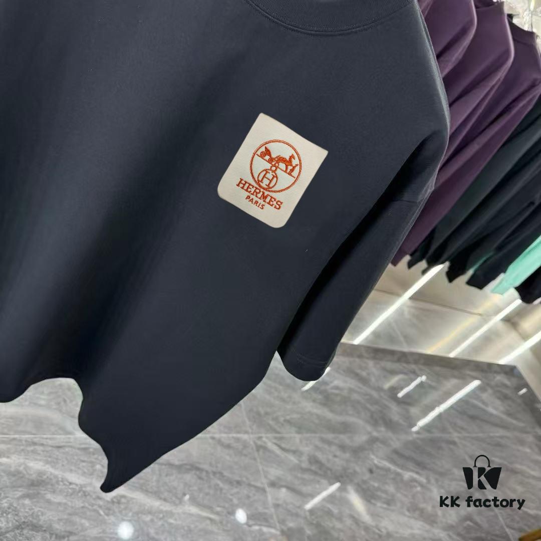 Hermes 2025 Spring-Summer New Arrival Short Sleeve Shirt with Handcrafted Logo, Premium Cotton Fabric, Tailored Fit