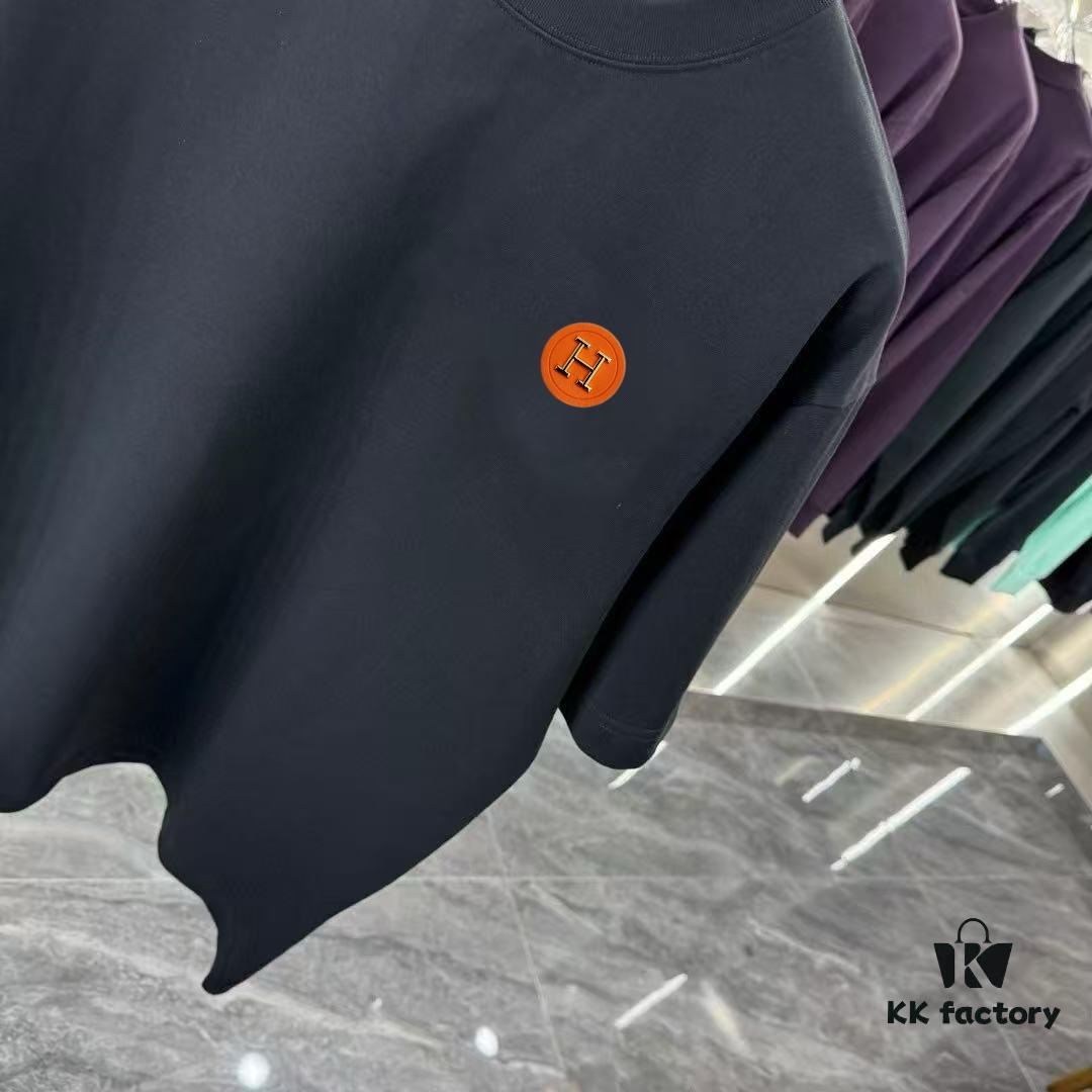 Hermes 2025 Spring-Summer New Arrival Short Sleeve Shirt with Handcrafted Logo at Chest