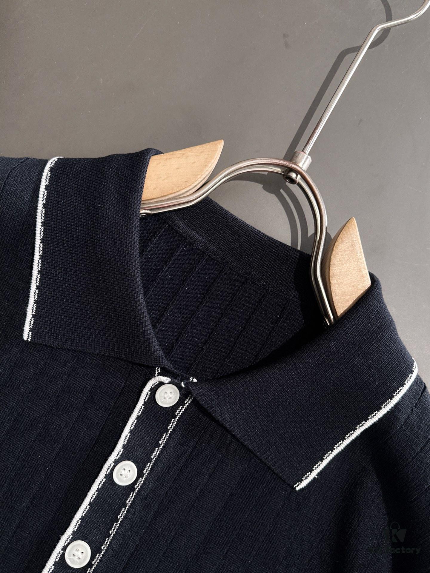 High-Quality Hermès 2025 Spring/Summer New Men's Notched Collar Short-Sleeve T-Shirt