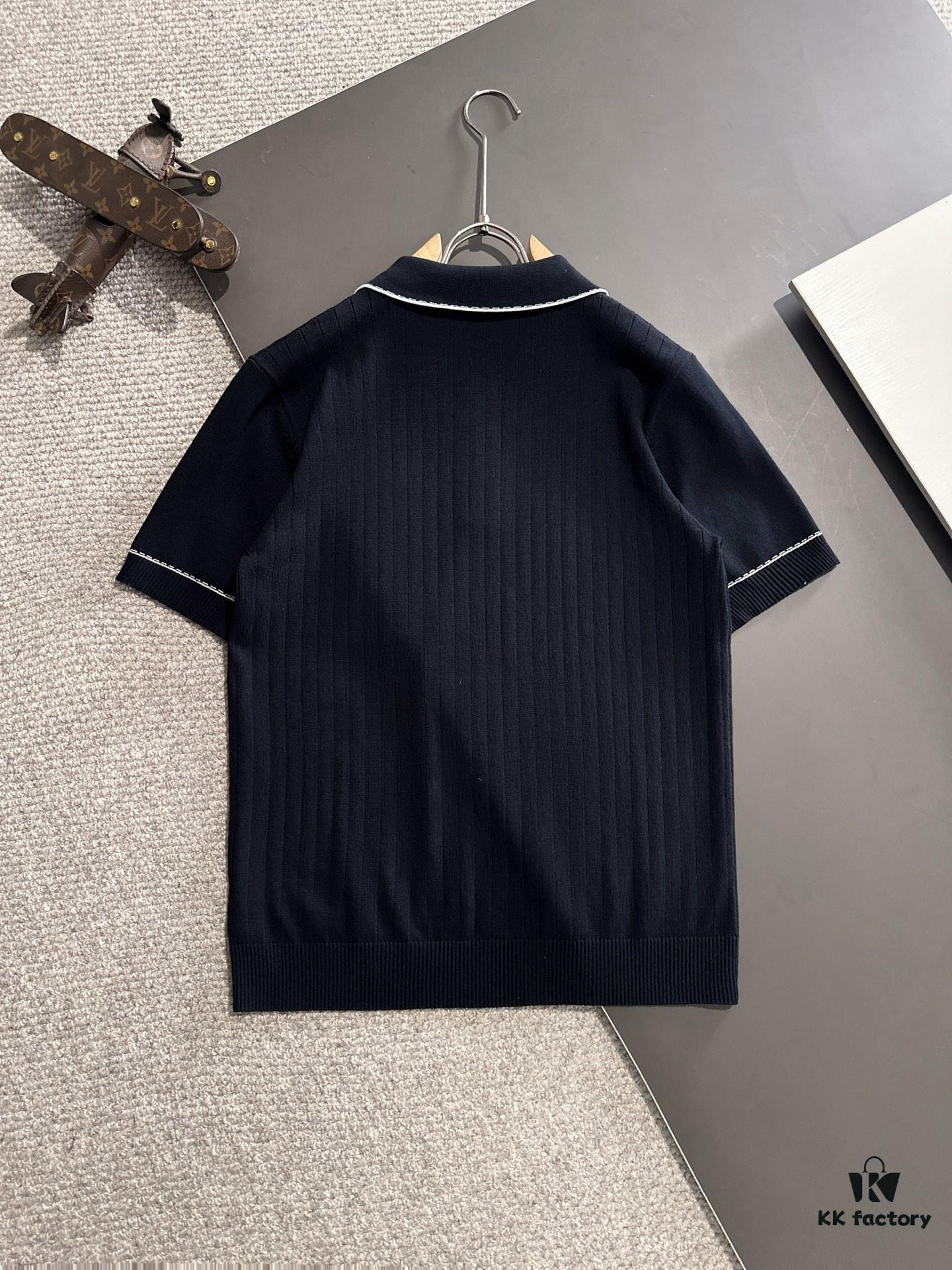 High-Quality Hermès 2025 Spring/Summer New Men's Notched Collar Short-Sleeve T-Shirt