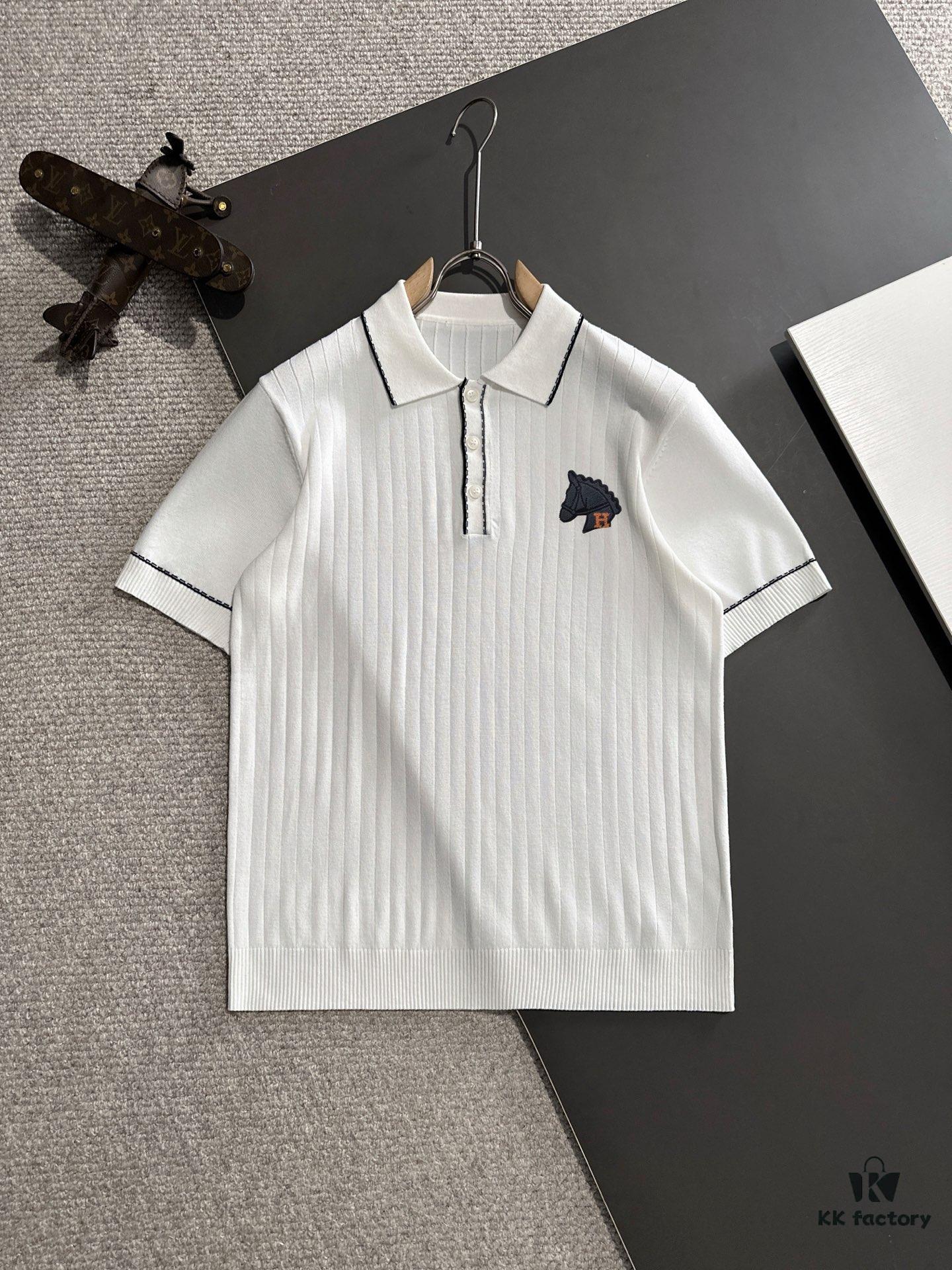 High-Quality Hermès 2025 Spring/Summer New Men's Notched Collar Short-Sleeve T-Shirt