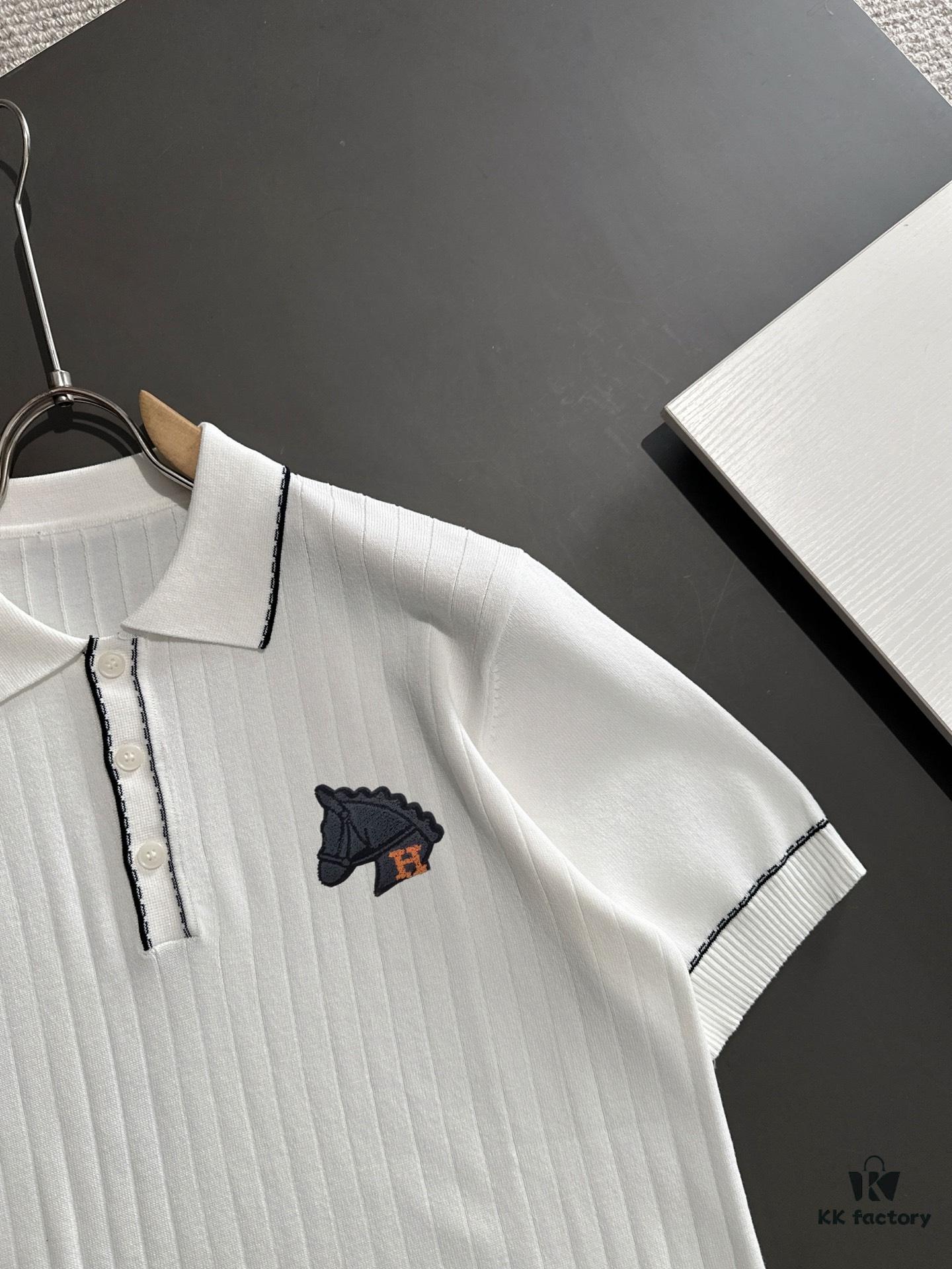 High-Quality Hermès 2025 Spring/Summer New Men's Notched Collar Short-Sleeve T-Shirt