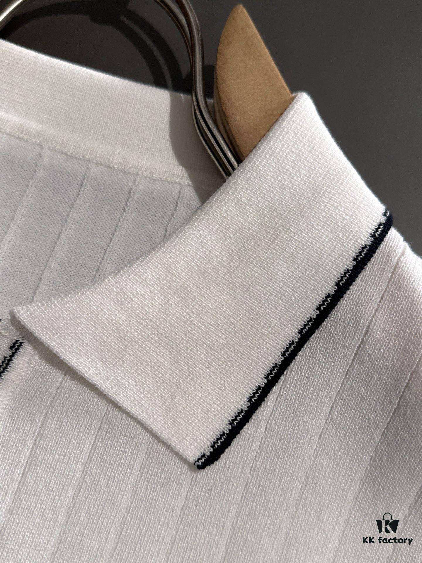 High-Quality Hermès 2025 Spring/Summer New Men's Notched Collar Short-Sleeve T-Shirt