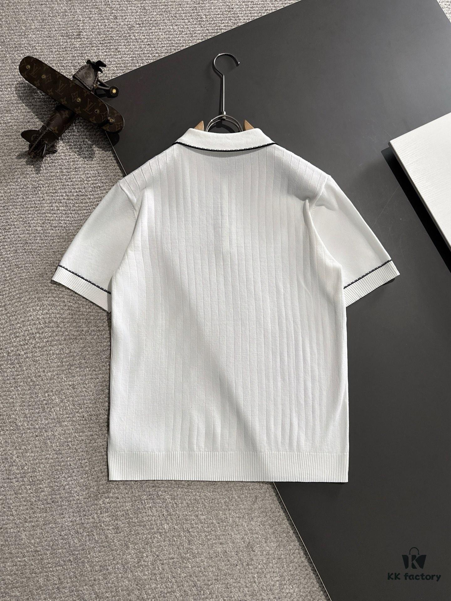 High-Quality Hermès 2025 Spring/Summer New Men's Notched Collar Short-Sleeve T-Shirt