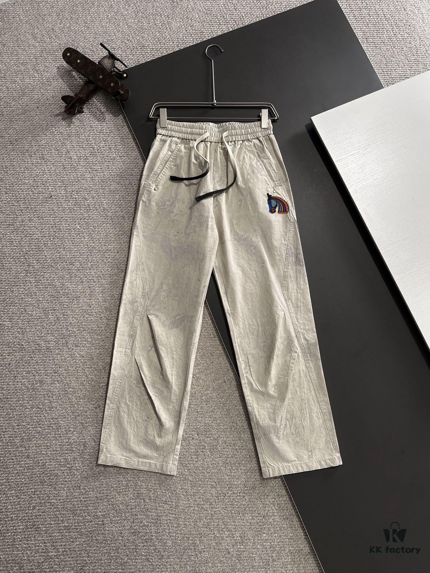 Hermes 2025 Spring/Summer New Elastic Waist Casual Pants, Lightweight Custom Fabric from Boutique, Breathable and Highly Comfortable, Exquisite Details, Brand-Inspired Design Concept Reflecting High Quality, Soft and Delicate Touch, Leisure Cut with Excellent Fit