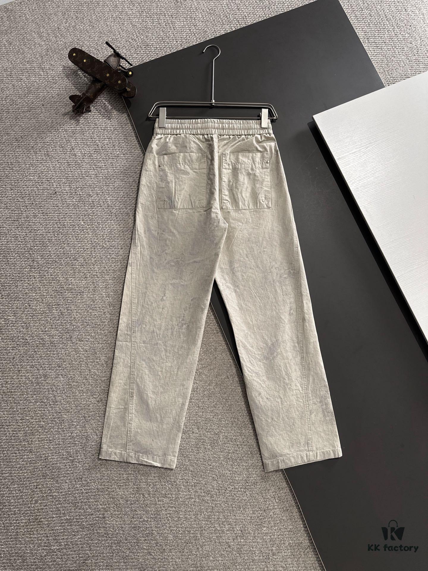 Hermes 2025 Spring/Summer New Elastic Waist Casual Pants, Lightweight Custom Fabric from Boutique, Breathable and Highly Comfortable, Exquisite Details, Brand-Inspired Design Concept Reflecting High Quality, Soft and Delicate Touch, Leisure Cut with Excellent Fit