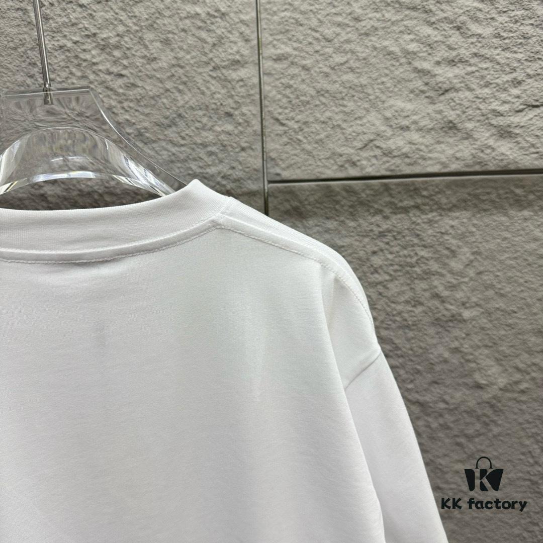 Hermes 2025 Spring/Summer New Arrival Building Block Horse Print Custom Double Gauze Plain Cotton Short Sleeve T-Shirt Unisex