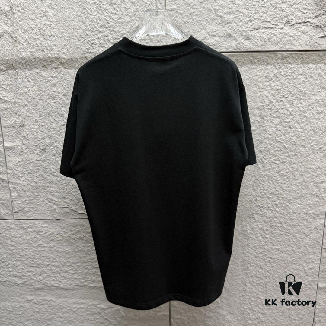 Hermes 2025 Spring/Summer New Arrival Building Block Horse Print Custom Double-Gauze Plain Cotton Short-Sleeve T-Shirt Unisex