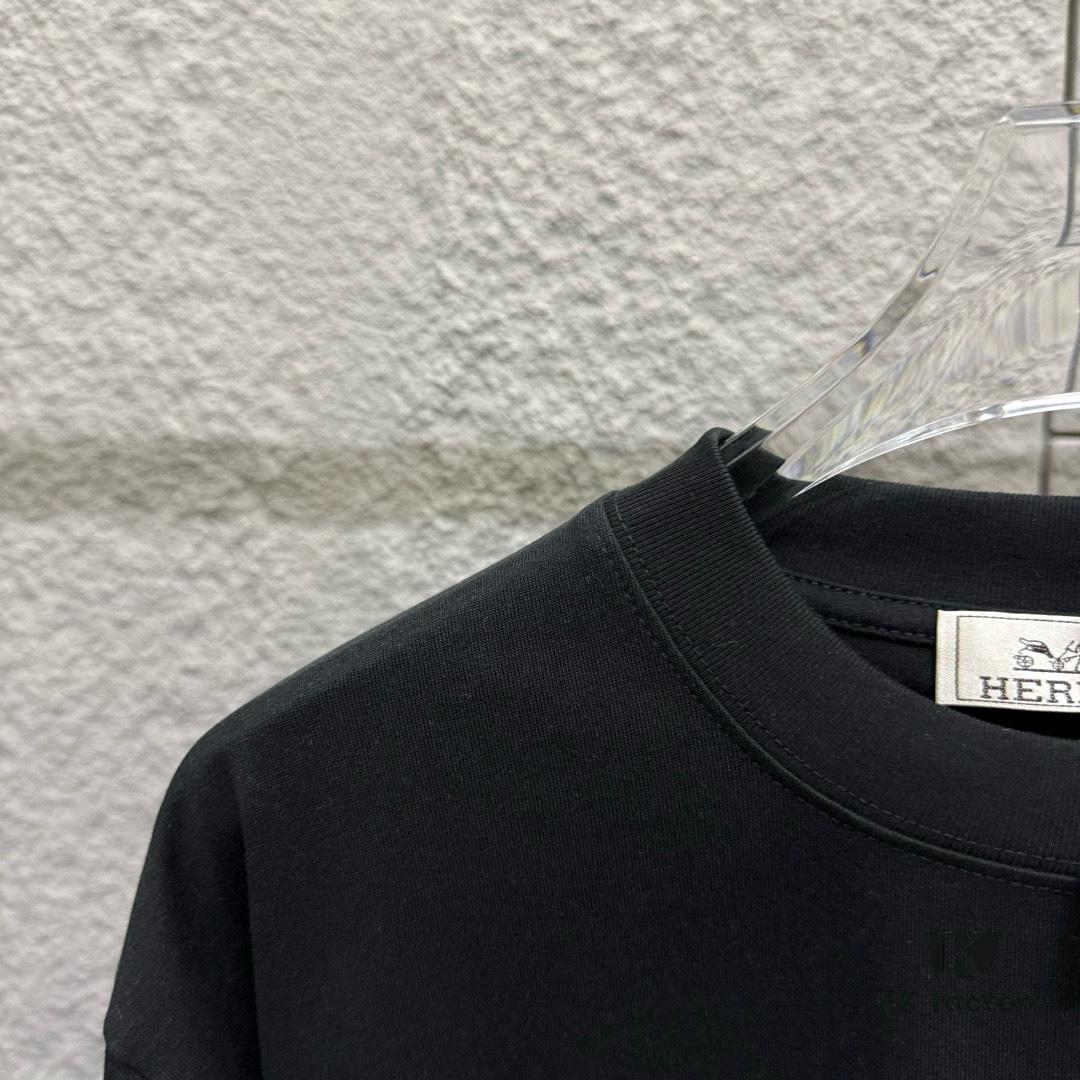 Hermes 2025 Spring/Summer New Arrival Building Block Horse Print Custom Double-Gauze Plain Cotton Short-Sleeve T-Shirt Unisex