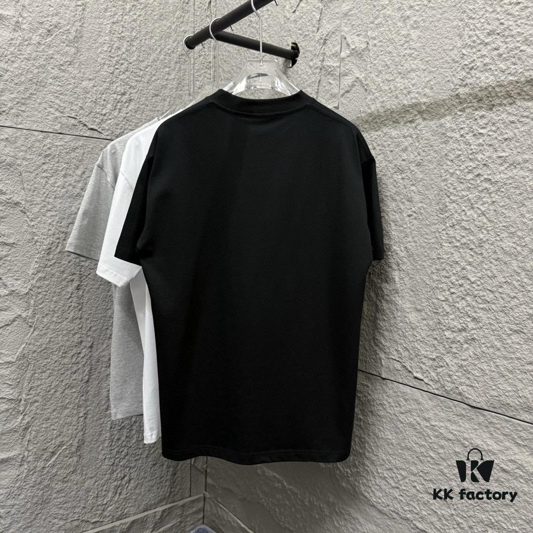 Hermes 2025 Spring/Summer New Arrival Mechanical Horse Print Custom Double Gauze Plain Cotton Short Sleeve T-Shirt Unisex