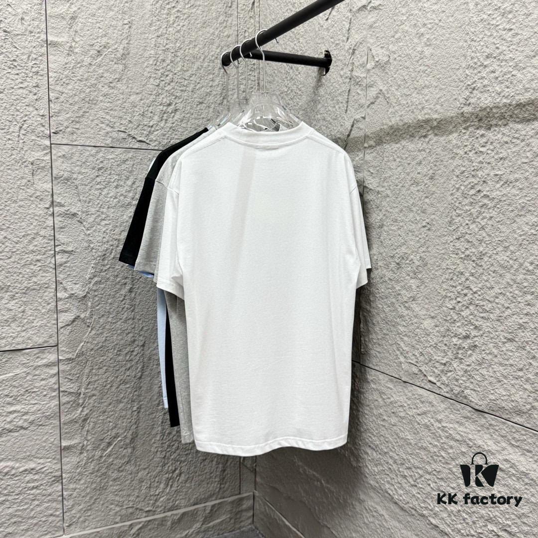 Hermes+ 2025 Spring/Summer New Arrival Classic Totem Abstract Line Horse Print Custom Double Gauze Plain Cotton Short Sleeve T-Shirt Unisex