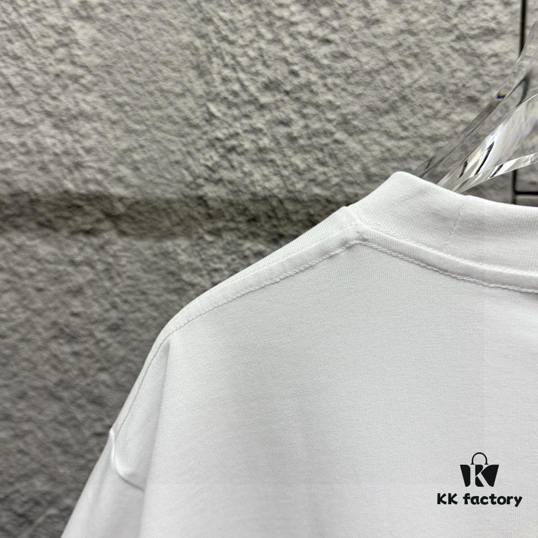 Hermes+ 2025 Spring/Summer New Arrival Classic Totem Abstract Line Horse Print Custom Double Gauze Plain Cotton Short Sleeve T-Shirt Unisex