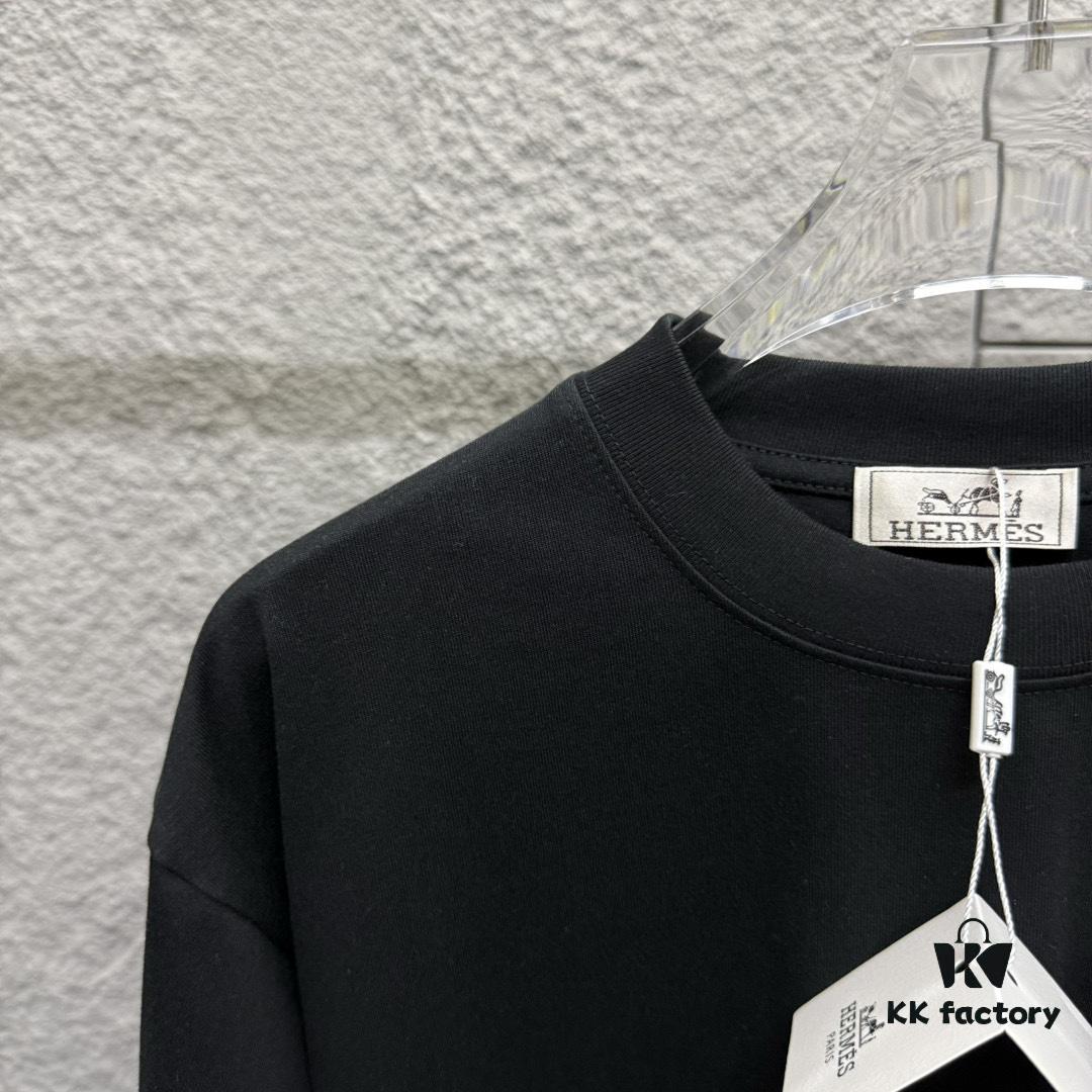 Hermes 2025 Spring/Summer New Arrival Sky Sea Freedom Ship Print Custom Double Gauze Plain Cotton Short Sleeve T-Shirt Unisex