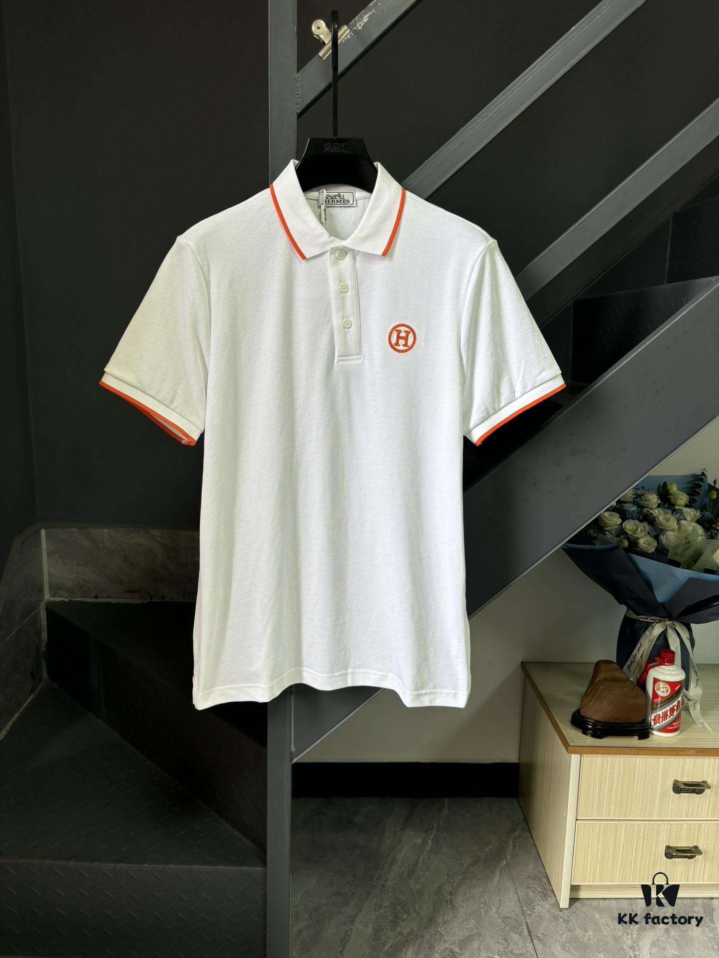 Hermes H Classic Polo Shirt, Precision Craftsmanship with Luxurious Feel, Large Embroidered Logo on Chest, Business-Casual Timeless Design, 100% Cotton Fabric, Imported Premium Cotton, Comfortable and Breathable, Complete Triple Labeling