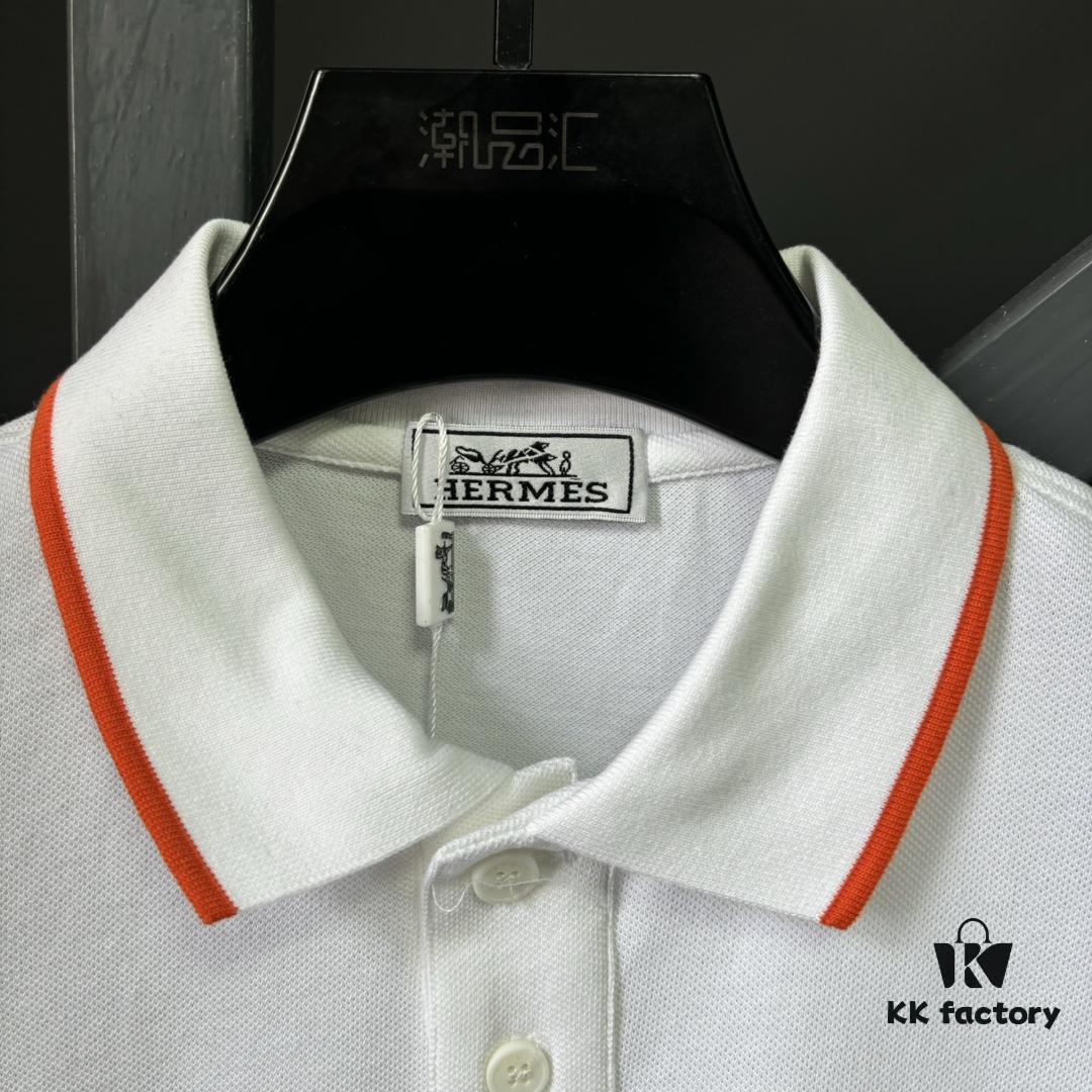 Hermes H Classic Polo Shirt, Precision Craftsmanship with Luxurious Feel, Large Embroidered Logo on Chest, Business-Casual Timeless Design, 100% Cotton Fabric, Imported Premium Cotton, Comfortable and Breathable, Complete Triple Labeling