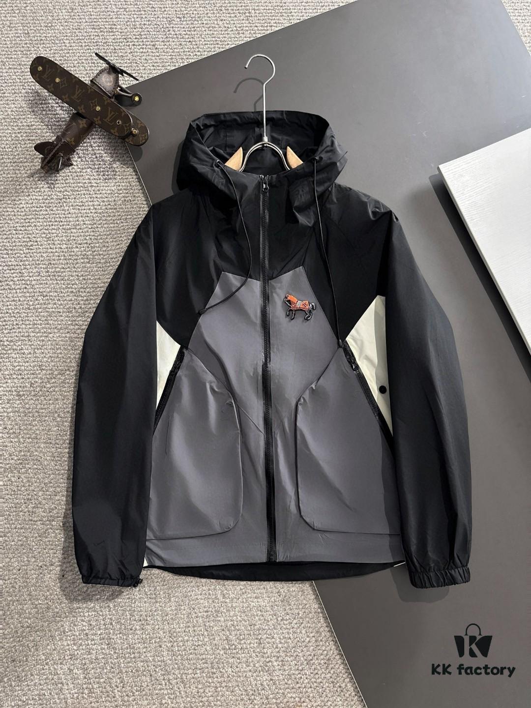 Hermès Autumn-Winter 2024 Latest Zip-Up Windbreaker Jacket, Custom-Dyed Nylon Fabric, Lightweight and Comfortable, Casual Yet Elegant, Perfect for Early Autumn Wear