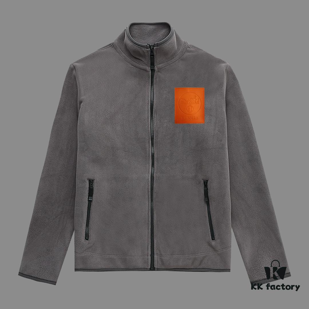 Hermes (Complete Three Labels) 2024 Autumn-Winter Men's Cardigan Crewneck Jacket, Imported Double-Sided Fleece Fabric from Germany