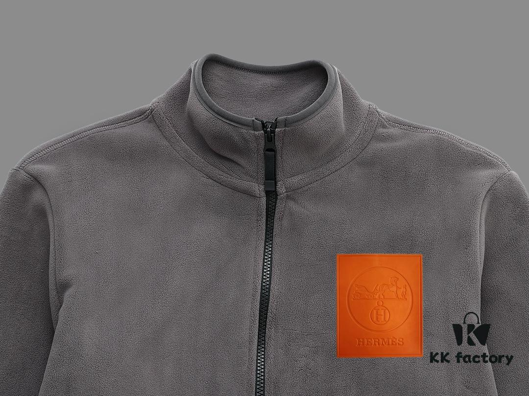 Hermes (Complete Three Labels) 2024 Autumn-Winter Men's Cardigan Crewneck Jacket, Imported Double-Sided Fleece Fabric from Germany