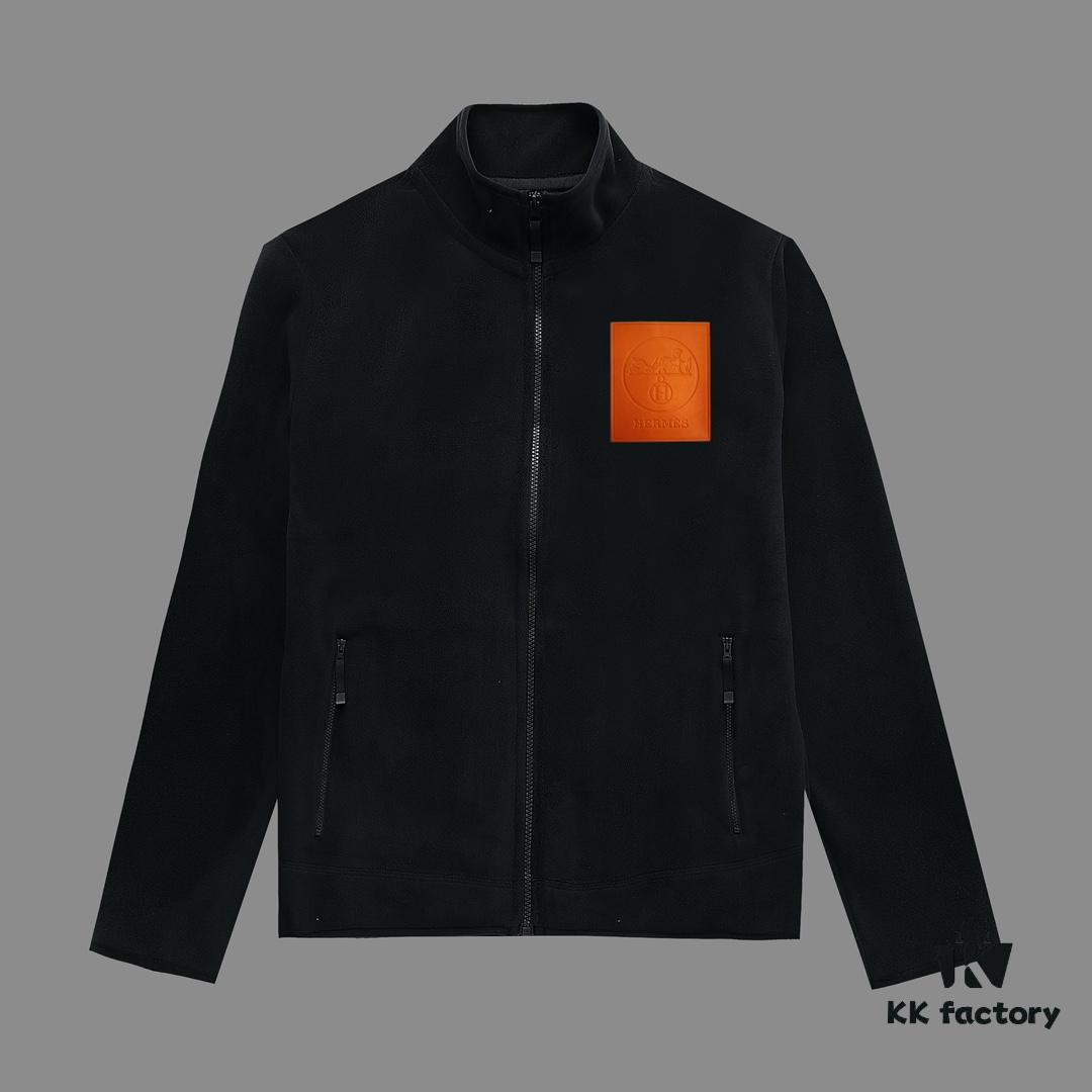 Hermes (Complete Three Labels) 2024 Autumn-Winter Men's Cardigan Turtleneck Jacket, Imported Double-Sided Fleece Fabric