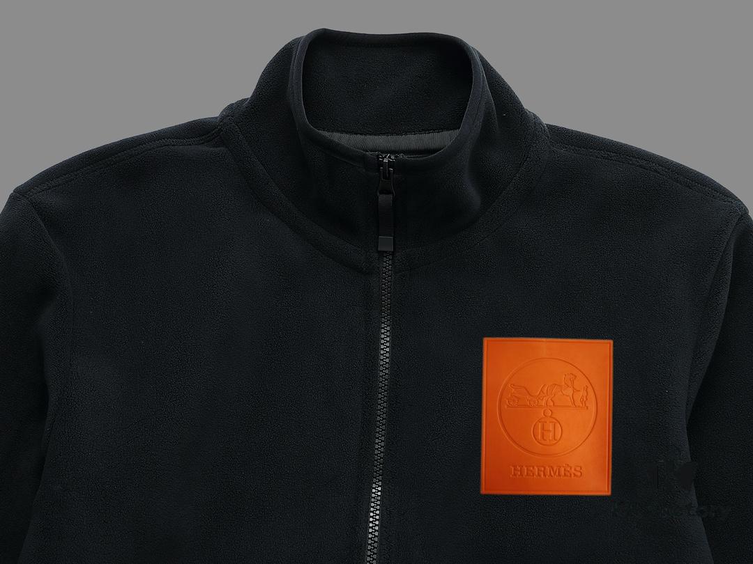 Hermes (Complete Three Labels) 2024 Autumn-Winter Men's Cardigan Turtleneck Jacket, Imported Double-Sided Fleece Fabric