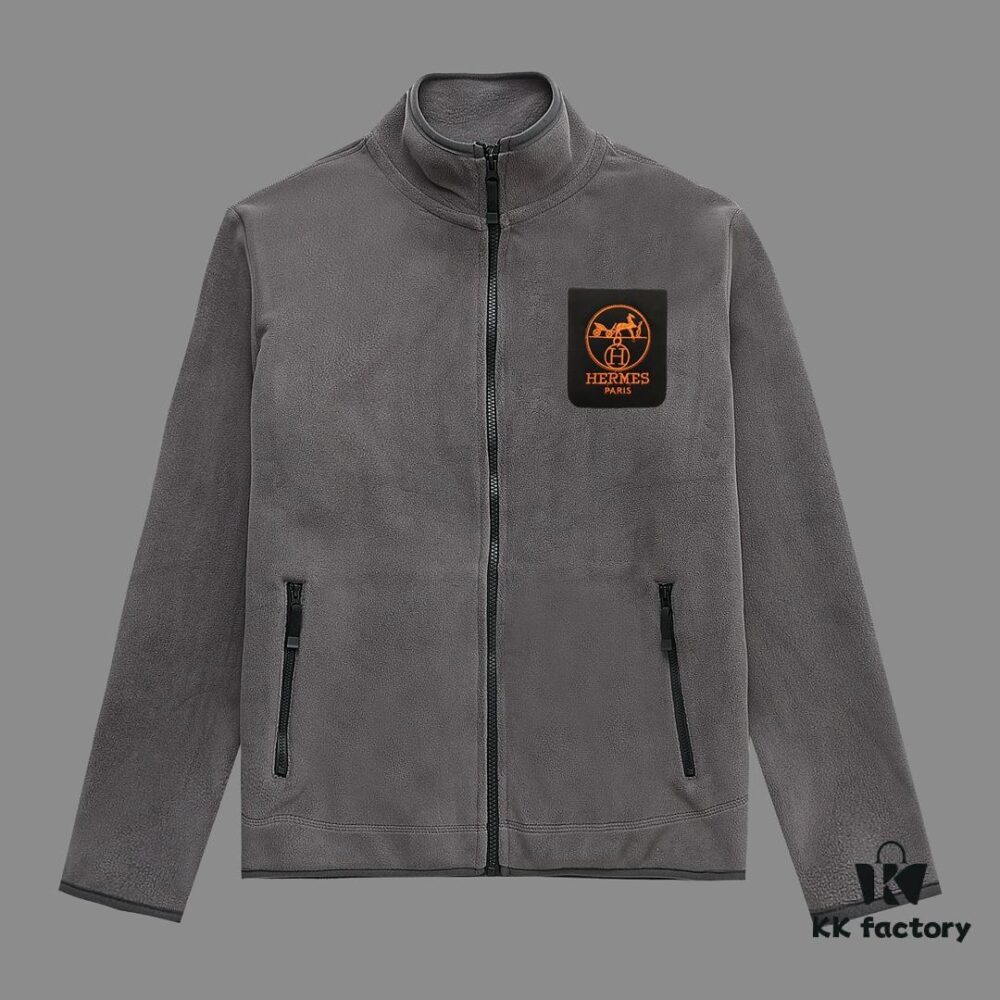 Hermes (Complete Three Labels) 2024 Autumn-Winter Men's Cardigan Turtleneck Jacket, Imported Double-Sided Fleece Fabric