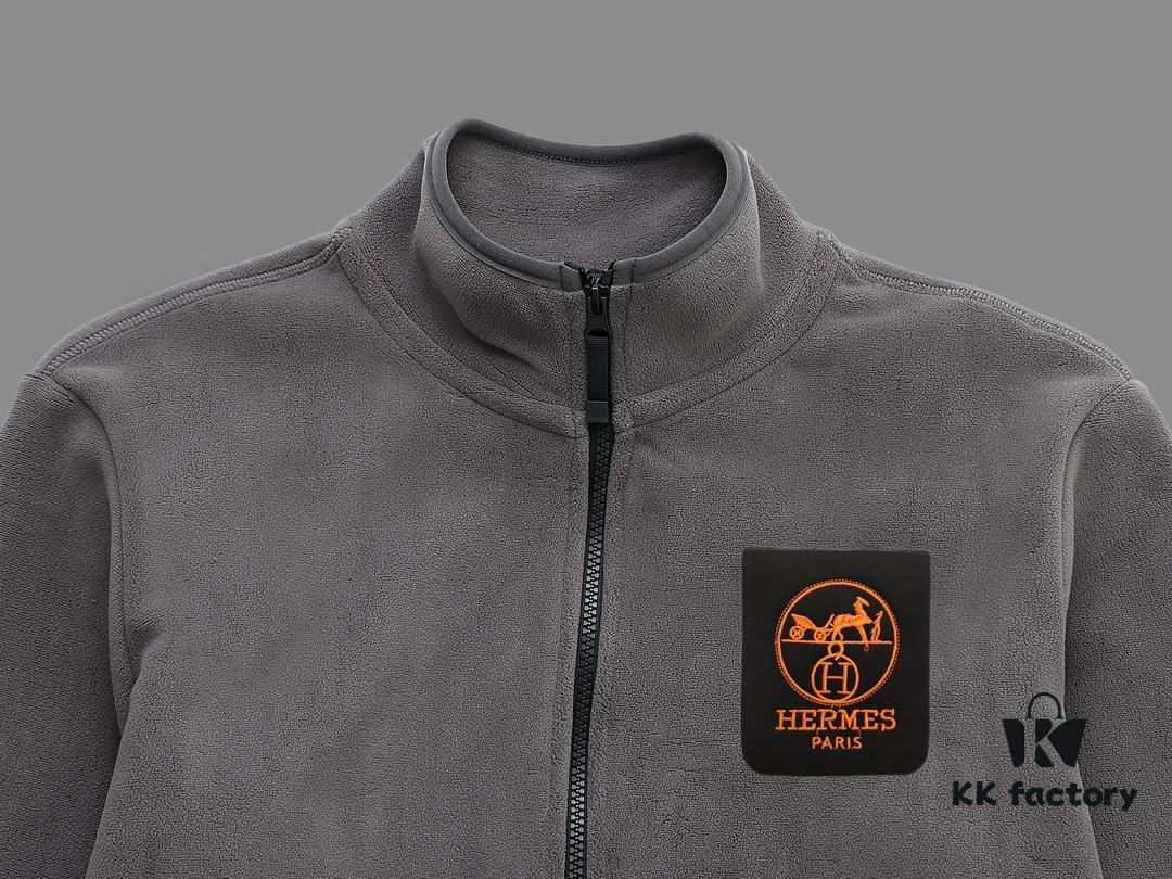 Hermes (Complete Three Labels) 2024 Autumn-Winter Men's Cardigan Turtleneck Jacket, Imported Double-Sided Fleece Fabric