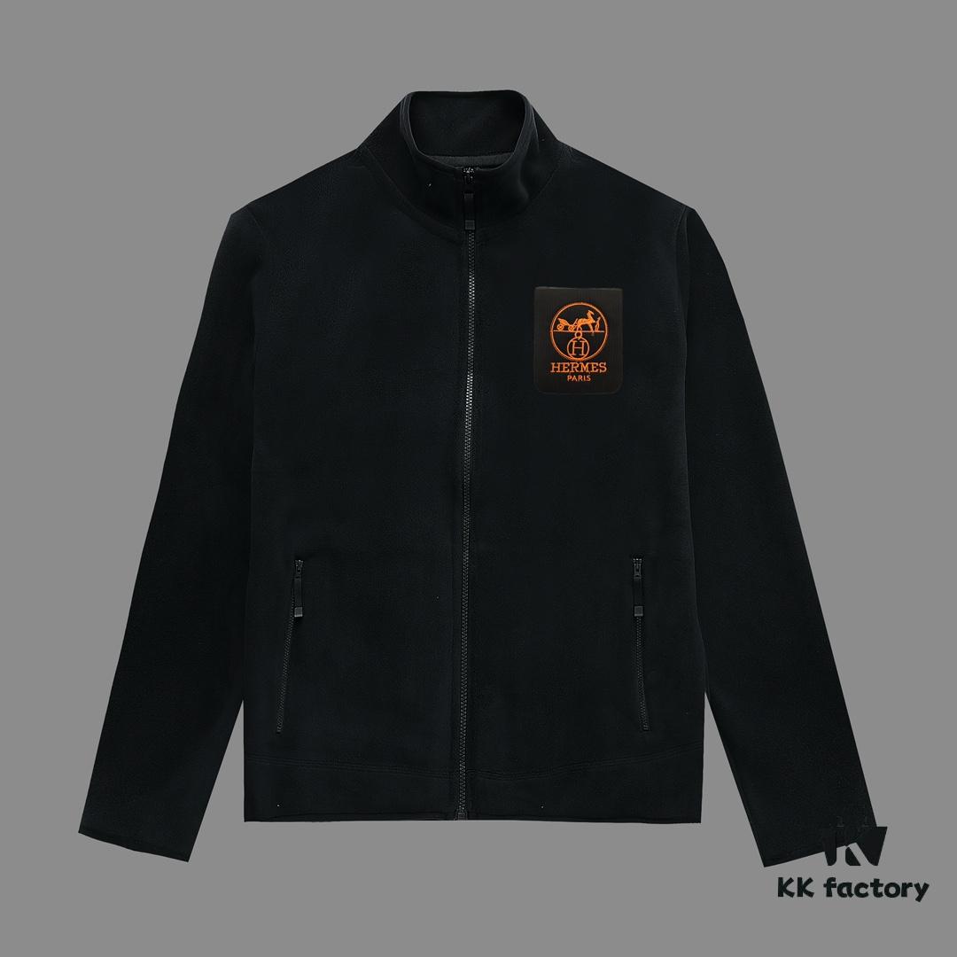 Hermès (Complete Three Labels) 2024 Fall/Winter Men's Cardigan Crewneck Jacket, Imported Double-Sided Fleece Fabric