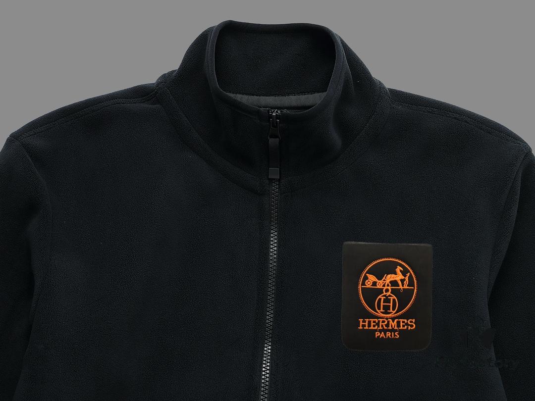 Hermès (Complete Three Labels) 2024 Fall/Winter Men's Cardigan Crewneck Jacket, Imported Double-Sided Fleece Fabric