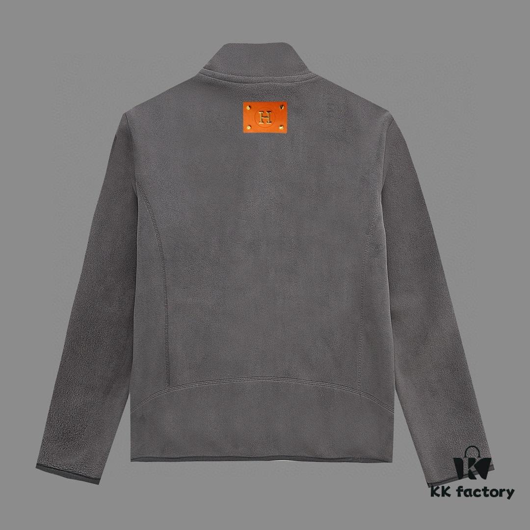 Hermes (Complete Three Labels) 2024 Autumn-Winter Men's Cardigan Crewneck Jacket, Imported Double-Sided Fleece Fabric from Germany