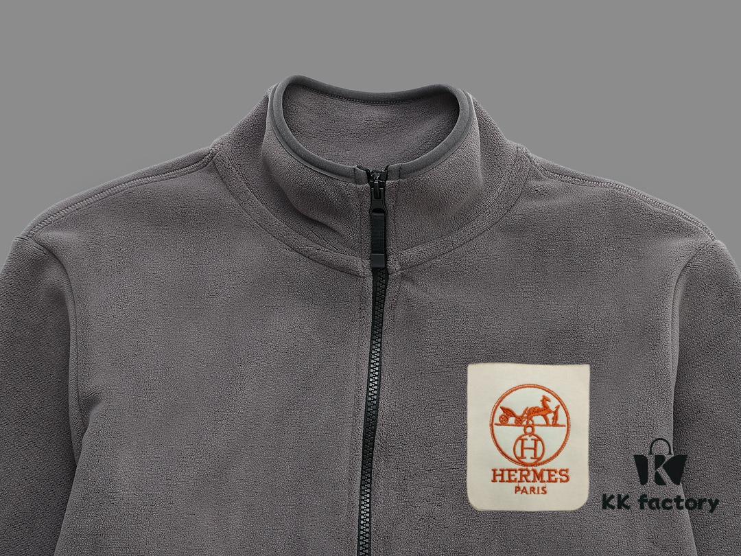 Hermes (Complete Three Labels) 2024 Autumn-Winter Men's Cardigan Turtleneck Jacket, Imported Double-Sided Fleece Fabric