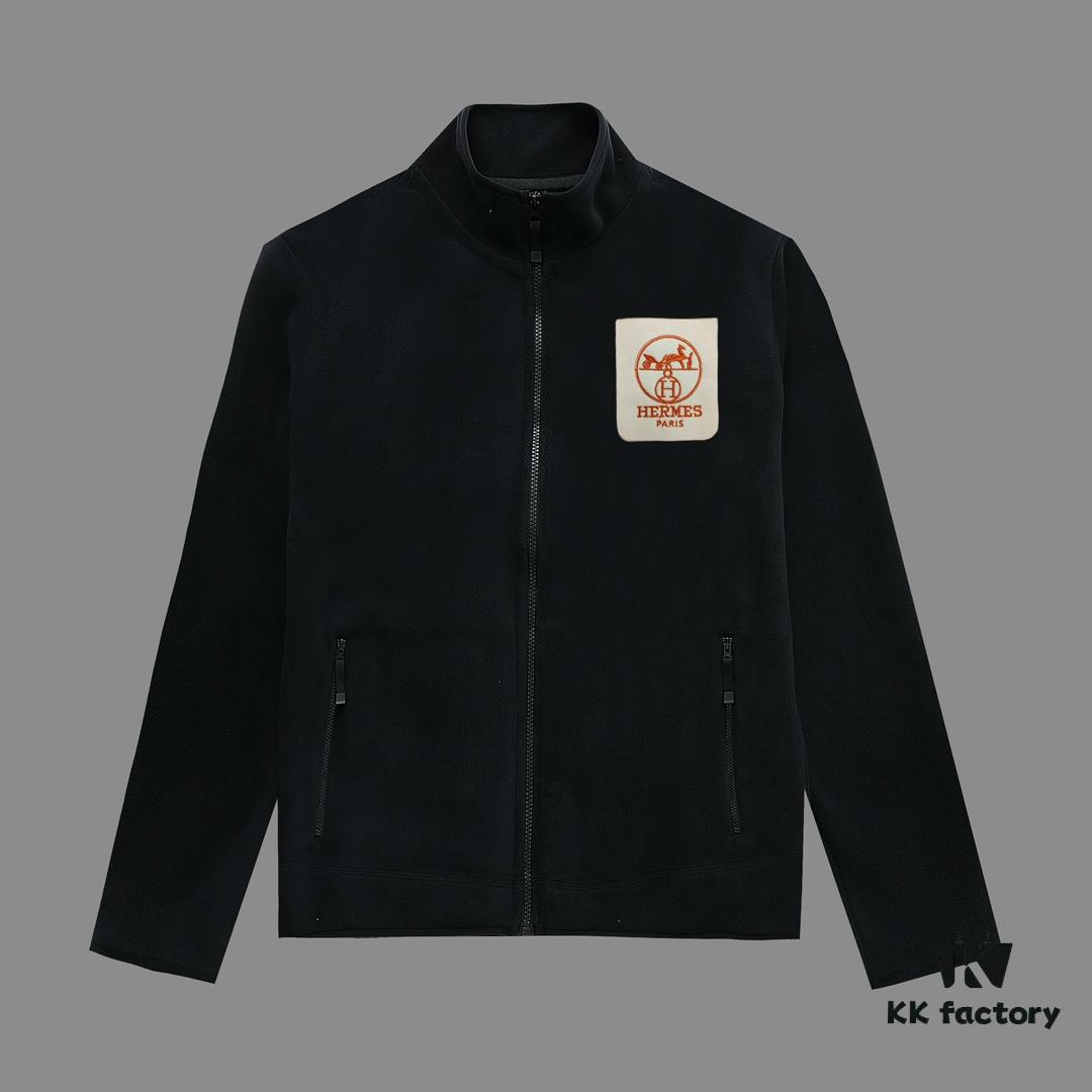 Hermès (Complete Three Labels) 2024 Autumn-Winter Men's Cardigan Turtleneck Jacket, Imported Double-Sided Fleece Fabric