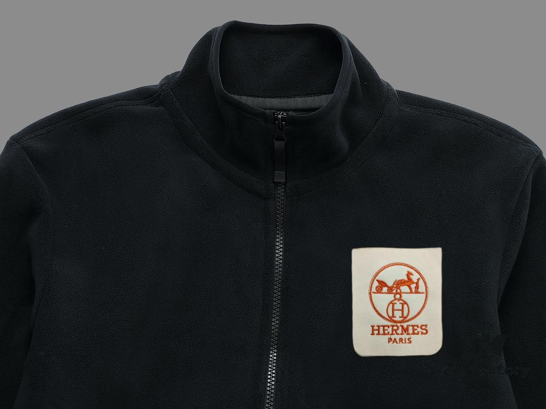 Hermès (Complete Three Labels) 2024 Autumn-Winter Men's Cardigan Turtleneck Jacket, Imported Double-Sided Fleece Fabric