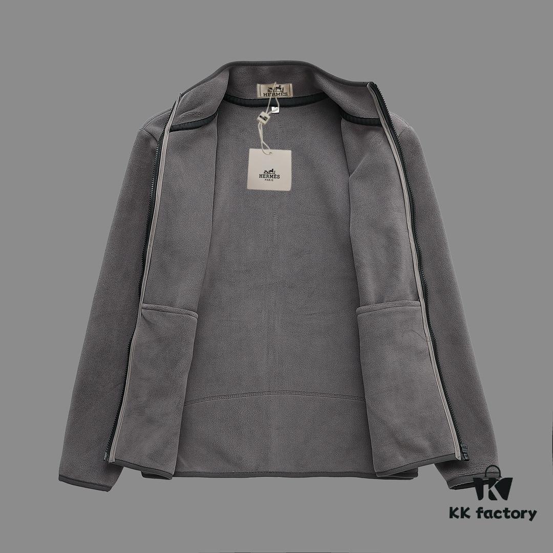 Hermès (Complete Three Labels) 2024 Autumn-Winter Men's Cardigan Turtleneck Jacket, Imported Double-Sided Fleece Fabric