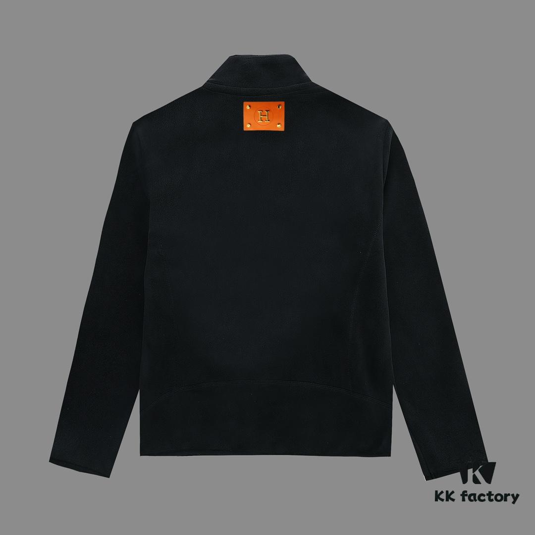 Hermès (Complete Three Labels) 2024 Autumn-Winter Men's Cardigan Turtleneck Jacket, Imported Double-Sided Fleece Fabric from Germany