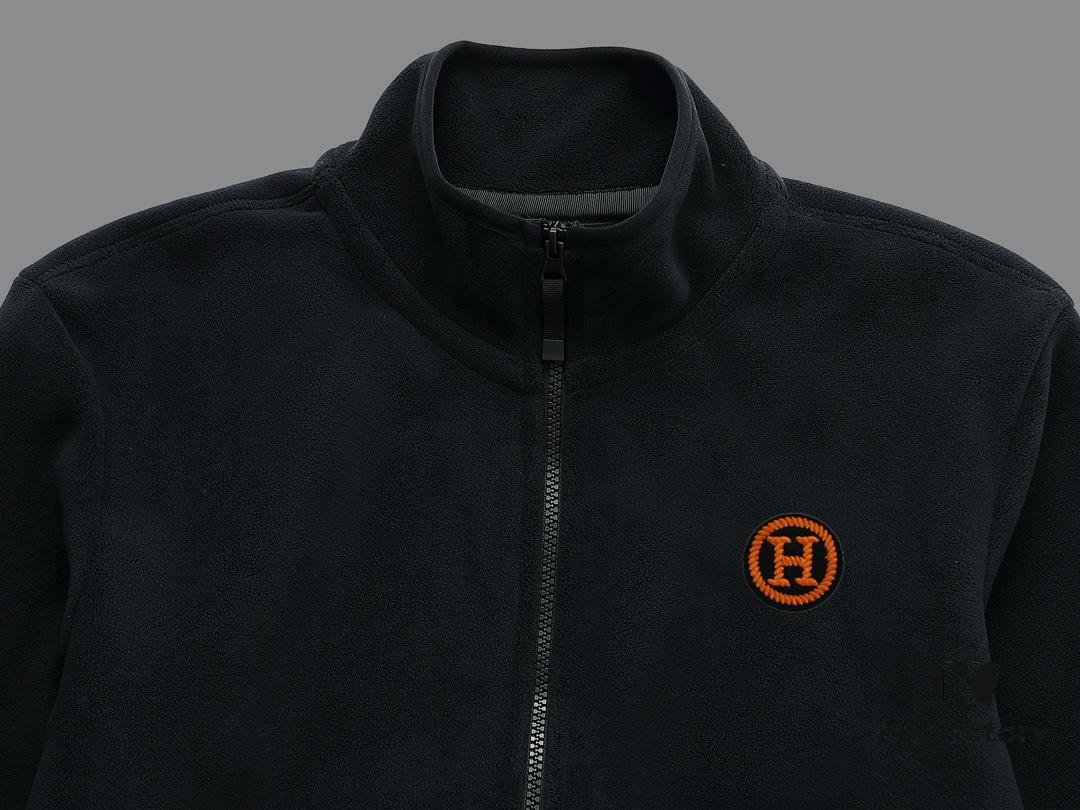 Hermès (Complete Three Labels) 2024 Autumn-Winter Men's Cardigan Turtleneck Jacket, Imported Double-Sided Fleece Fabric from Germany