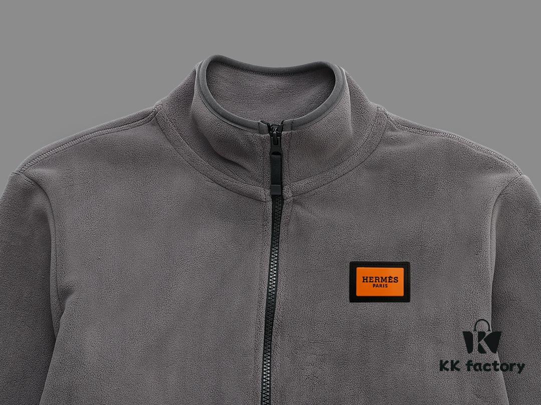 Hermes (Complete Three Labels) 2024 Autumn-Winter Men's Cardigan Crewneck Jacket, Imported Double-Sided Fleece Fabric