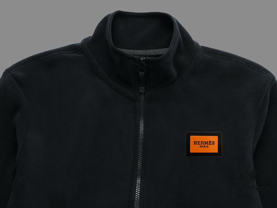 Hermès (Complete Three Labels) 2024 Fall/Winter Men's Cardigan Crewneck Jacket, Imported Double-Sided Fleece Fabric